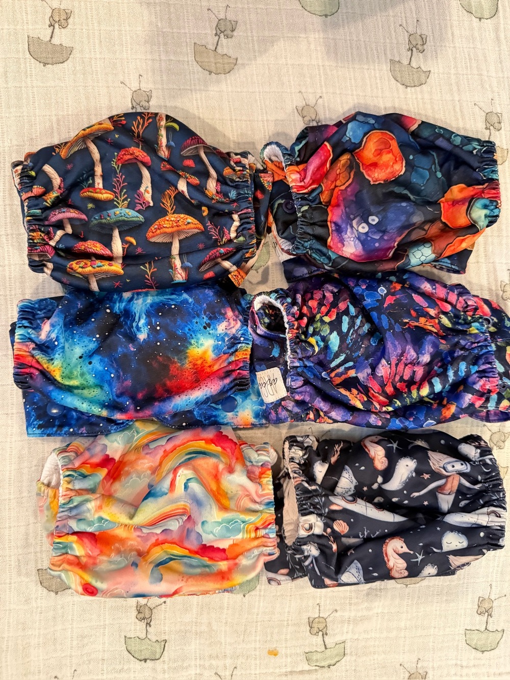 Arcadia Pocket Cloth Diapers Lot 6 One Size GUC 1 Stained No Inserts